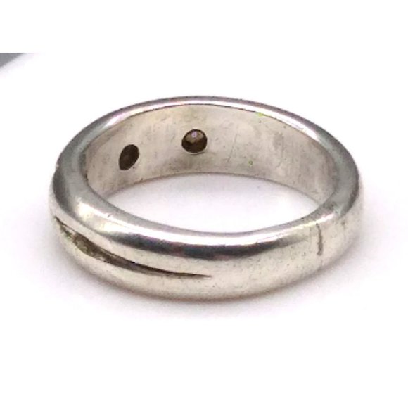 Vintage Star Set Clear Spinel Band Ring, Sterling Silver Trilogy Wedding Band - Picture 4 of 6